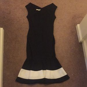 Elegant black with white stripe wiggle dress